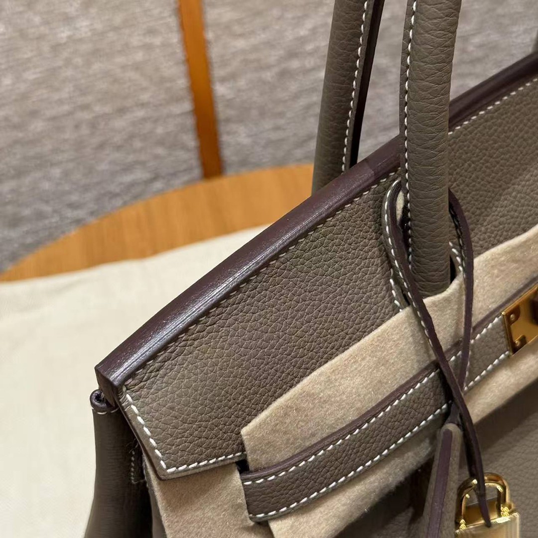 Hermes Birkin 30 Bag Handmade In Togo Calfskin Leather Gold Hardware 18 Etoupe - Image 8
