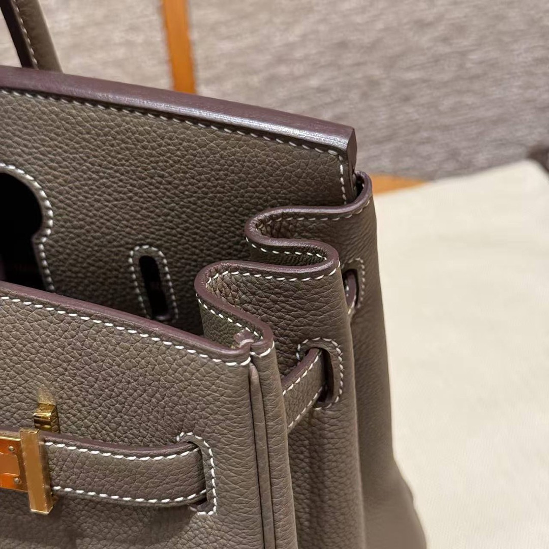 Hermes Birkin 30 Bag Handmade In Togo Calfskin Leather Gold Hardware 18 Etoupe - Image 7