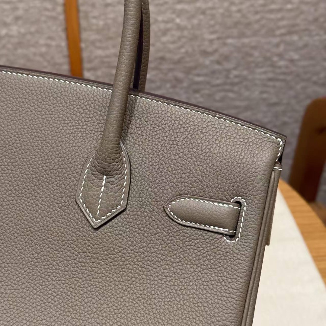 Hermes Birkin 30 Bag Handmade In Togo Calfskin Leather Gold Hardware 18 Etoupe - Image 6