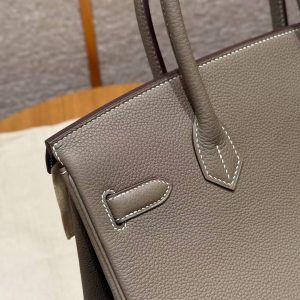 Hermes Birkin 30 Bag Handmade In Togo Calfskin Leather Gold Hardware 18 Etoupe - Image 5