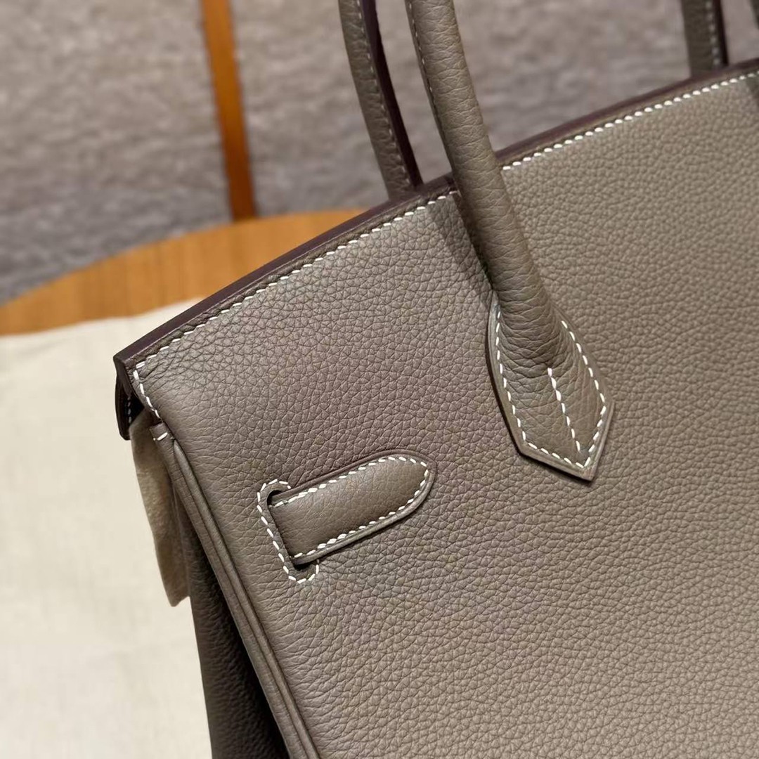 Hermes Birkin 30 Bag Handmade In Togo Calfskin Leather Gold Hardware 18 Etoupe - Image 5