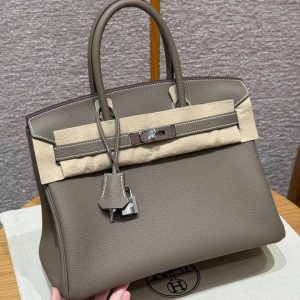 Hermes Birkin 30 Bag Handmade In Togo Calfskin Leather Silver Hardware 18 Etoupe