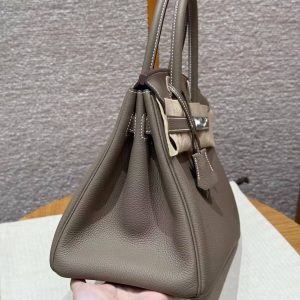 Hermes Birkin 30 Bag Handmade In Togo Calfskin Leather Silver Hardware 18 Etoupe - Image 18