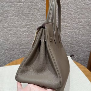 Hermes Birkin 30 Bag Handmade In Togo Calfskin Leather Silver Hardware 18 Etoupe - Image 17
