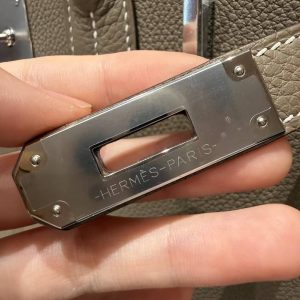 Hermes Birkin 30 Bag Handmade In Togo Calfskin Leather Silver Hardware 18 Etoupe - Image 12