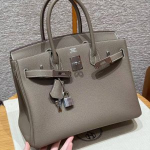 Hermes Birkin 30 Bag Handmade In Togo Calfskin Leather Silver Hardware 18 Etoupe - Image 10
