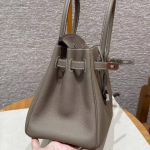 Hermes Birkin 30 Bag Handmade In Togo Calfskin Leather Silver Hardware 18 Etoupe - Image 9
