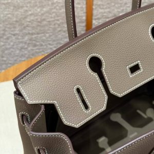 Hermes Birkin 30 Bag Handmade In Togo Calfskin Leather Silver Hardware 18 Etoupe - Image 8