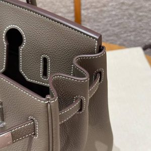 Hermes Birkin 30 Bag Handmade In Togo Calfskin Leather Silver Hardware 18 Etoupe - Image 7