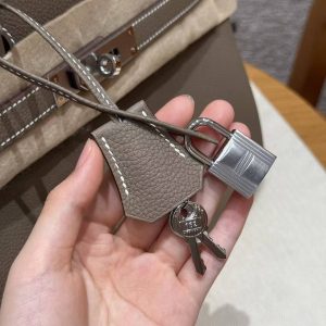 Hermes Birkin 30 Bag Handmade In Togo Calfskin Leather Silver Hardware 18 Etoupe - Image 6