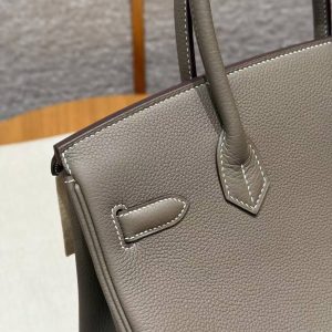 Hermes Birkin 30 Bag Handmade In Togo Calfskin Leather Silver Hardware 18 Etoupe - Image 5