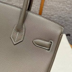 Hermes Birkin 30 Bag Handmade In Togo Calfskin Leather Silver Hardware 18 Etoupe - Image 4