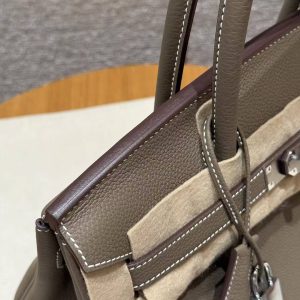 Hermes Birkin 30 Bag Handmade In Togo Calfskin Leather Silver Hardware 18 Etoupe - Image 3
