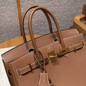 Hermes Birkin 30 Bag Handmade In Togo Calfskin Leather Gold Hardware 37 Gold - Image 18