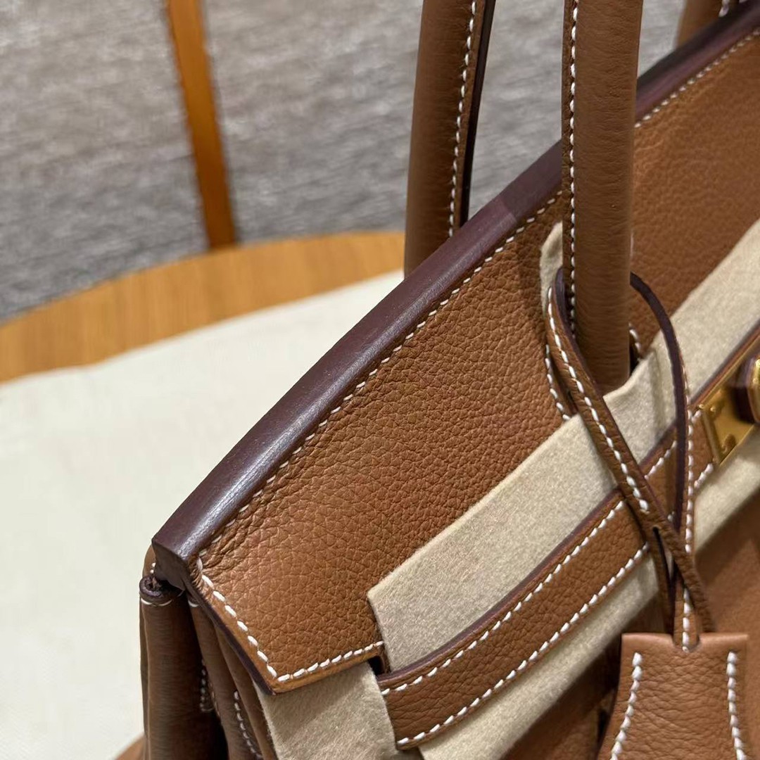 Hermes Birkin 30 Bag Handmade In Togo Calfskin Leather Gold Hardware 37 Gold - Image 8