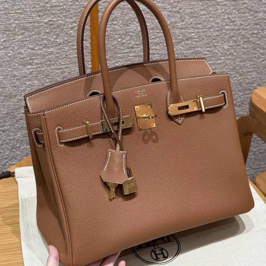 Hermes Birkin 30 Bag Handmade In Togo Calfskin Leather Gold Hardware 37 Gold - Image 3