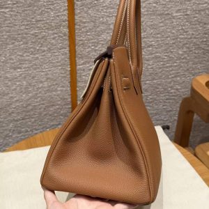 Hermes Birkin 30 Bag Handmade In Togo Calfskin Leather Silver Hardware 37 Gold - Image 17
