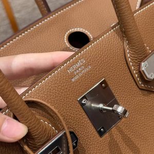 Hermes Birkin 30 Bag Handmade In Togo Calfskin Leather Silver Hardware 37 Gold - Image 14