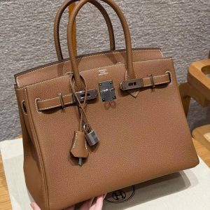 Hermes Birkin 30 Bag Handmade In Togo Calfskin Leather Silver Hardware 37 Gold