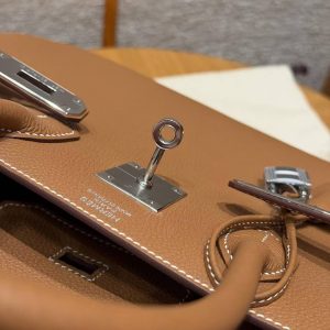 Hermes Birkin 30 Bag Handmade In Togo Calfskin Leather Silver Hardware 37 Gold - Image 10