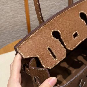 Hermes Birkin 30 Bag Handmade In Togo Calfskin Leather Silver Hardware 37 Gold - Image 9