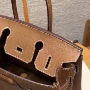 Hermes Birkin 30 Bag Handmade In Togo Calfskin Leather Silver Hardware 37 Gold - Image 8