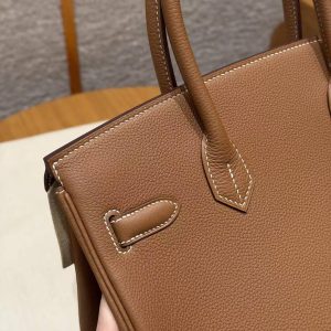 Hermes Birkin 30 Bag Handmade In Togo Calfskin Leather Silver Hardware 37 Gold - Image 5