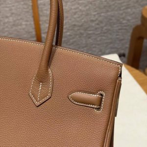 Hermes Birkin 30 Bag Handmade In Togo Calfskin Leather Silver Hardware 37 Gold - Image 4