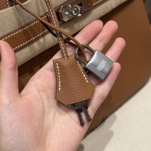 Hermes Birkin 30 Bag Handmade In Togo Calfskin Leather Silver Hardware 37 Gold - Image 3