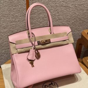 Hermes Birkin 30 Bag Handmade In Swift Calfskin Leather Rose Gold Hardware 3q Rose Sakura
