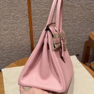 Hermes Birkin 30 Bag Handmade In Swift Calfskin Leather Rose Gold Hardware 3q Rose Sakura - Image 19