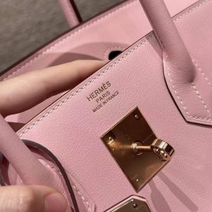 Hermes Birkin 30 Bag Handmade In Swift Calfskin Leather Rose Gold Hardware 3q Rose Sakura - Image 16