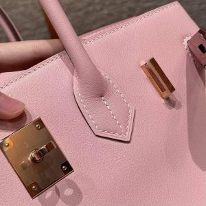 Hermes Birkin 30 Bag Handmade In Swift Calfskin Leather Rose Gold Hardware 3q Rose Sakura - Image 6