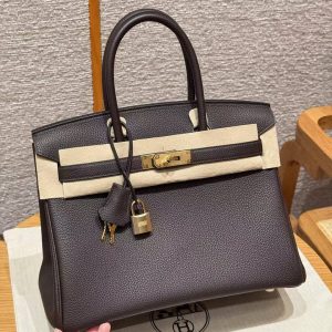 Alternative view of Hermes Birkin 30 Bag Handmade In Togo Calfskin Leather Gold Hardware 47 Chocolate