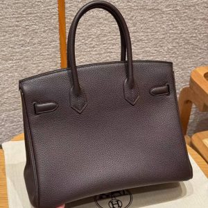 Hermes Birkin 30 Bag Handmade In Togo Calfskin Leather Gold Hardware 47 Chocolate - Image 19
