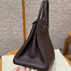 Hermes Birkin 30 Bag Handmade In Togo Calfskin Leather Gold Hardware 47 Chocolate - Image 17