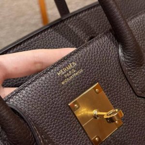 Hermes Birkin 30 Bag Handmade In Togo Calfskin Leather Gold Hardware 47 Chocolate - Image 15