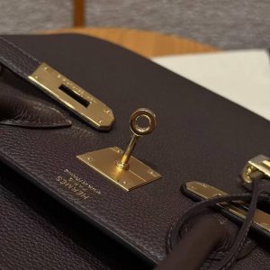 Hermes Birkin 30 Bag Handmade In Togo Calfskin Leather Gold Hardware 47 Chocolate - Image 14