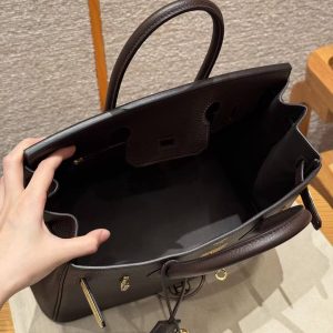Hermes Birkin 30 Bag Handmade In Togo Calfskin Leather Gold Hardware 47 Chocolate - Image 11