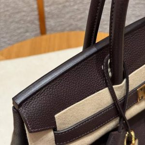Hermes Birkin 30 Bag Handmade In Togo Calfskin Leather Gold Hardware 47 Chocolate - Image 6
