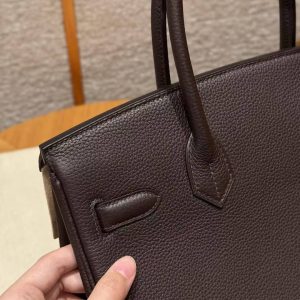Hermes Birkin 30 Bag Handmade In Togo Calfskin Leather Gold Hardware 47 Chocolate - Image 5