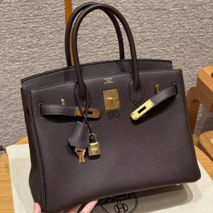 Hermes Birkin 30 Bag Handmade In Togo Calfskin Leather Gold Hardware 47 Chocolate