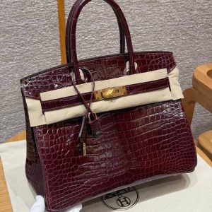 Hermes Birkin 30 Bag Handmade In Porosus Crocodile Leather Gold Hardware 55 Rouge H