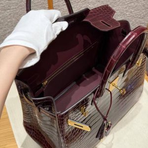 Hermes Birkin 30 Bag Handmade In Porosus Crocodile Leather Gold Hardware 55 Rouge H - Image 23