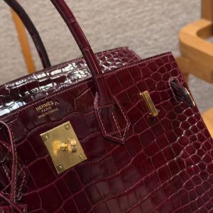 Hermes Birkin 30 Bag Handmade In Porosus Crocodile Leather Gold Hardware 55 Rouge H - Image 16
