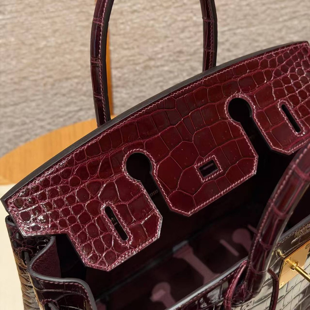 Hermes Birkin 30 Bag Handmade In Porosus Crocodile Leather Gold Hardware 55 Rouge H - Image 15