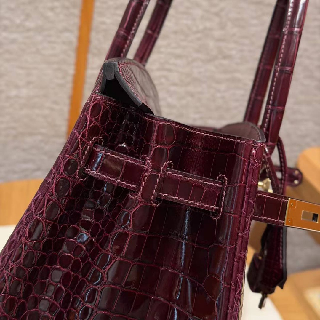 Hermes Birkin 30 Bag Handmade In Porosus Crocodile Leather Gold Hardware 55 Rouge H - Image 12
