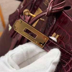 Hermes Birkin 30 Bag Handmade In Porosus Crocodile Leather Gold Hardware 55 Rouge H - Image 11