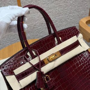 Hermes Birkin 30 Bag Handmade In Porosus Crocodile Leather Gold Hardware 55 Rouge H - Image 8
