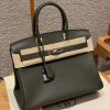 Hermes Birkin 30 Bag Handmade In Togo Calfskin Leather Silver Hardware 61 Olive Green